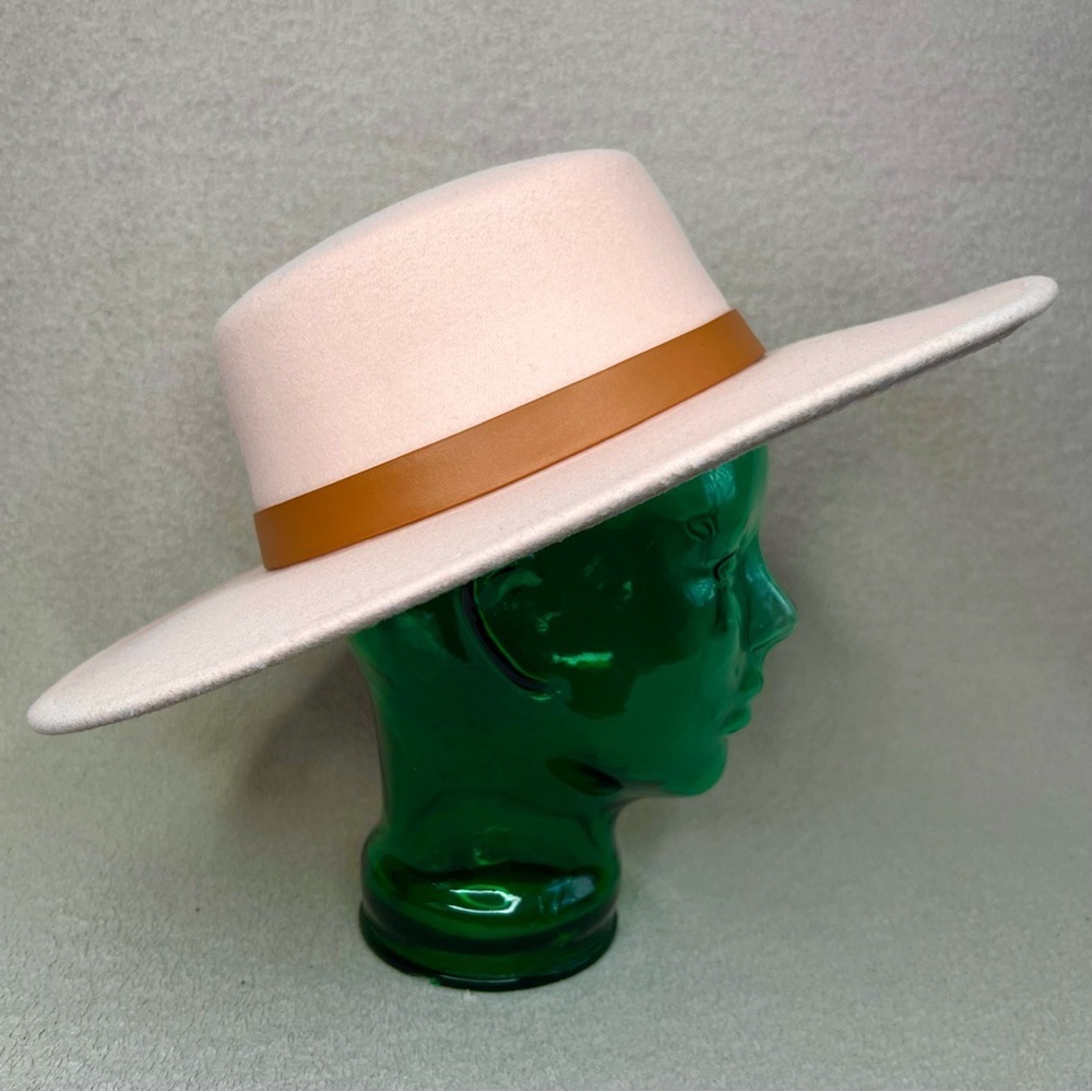 Classic Western Cowgirl Wide-Brim Hat w/Tan Band Pink Women’s Faux Wool Classic - Picture 4 of 9